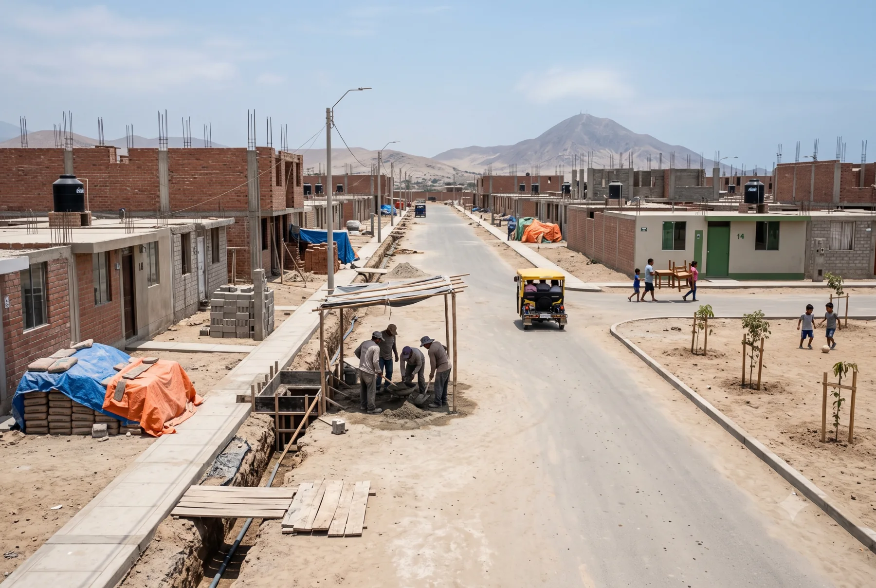 Calle amplia con viviendas nuevas