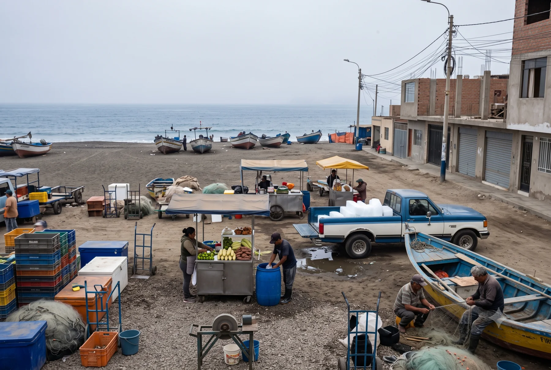 Pescadores y botes en La Playa